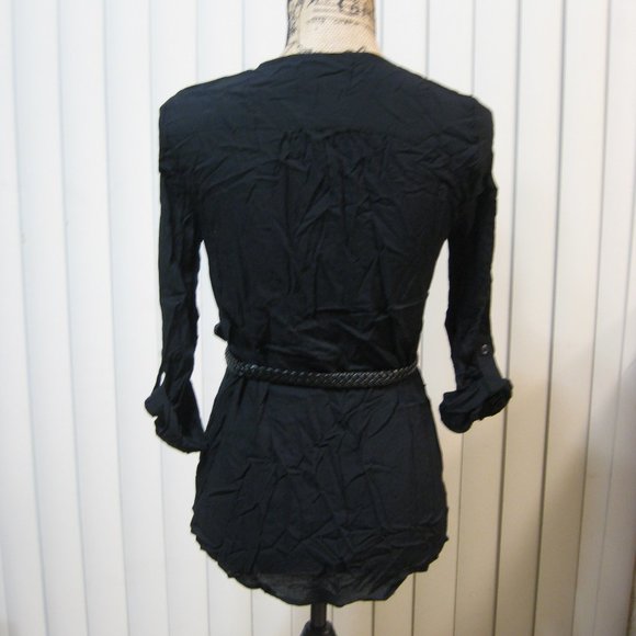 NWT Wet Seal black belted button up shirt top XS extra small - Picture 5 of 6